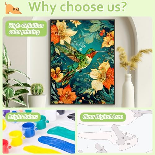 Reivworl Hummingbird Paint by Numbers Kit for Adults Beginner 16×20 inch