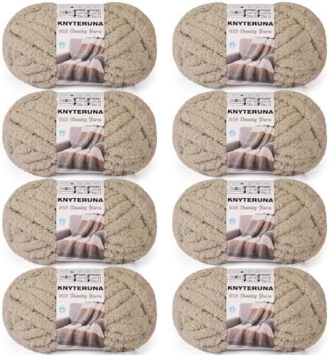 Chunky Yarn for Hand Knitting, #10 Chunky Blanket Chenille Yarn, Large Bulky Thick Jumbo Yarn, Super Chunky Knit Yarn for Crocheting, 8 Skein (8 oz 22 yds Each Skein), Khaki