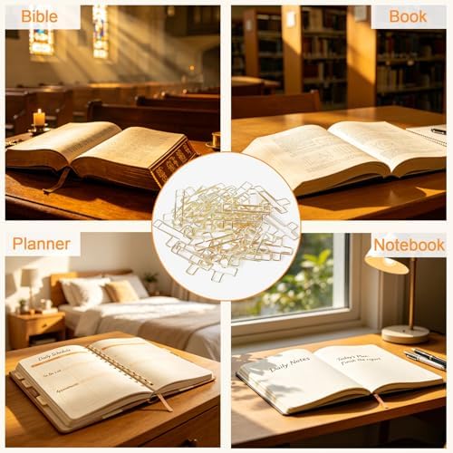 80 PCS Cross Paper Clips - Gold Decorative Paper Clips Bookmarks for Bible Study, Cute Metal Paperclips for Journaling Planner Office School Supplies