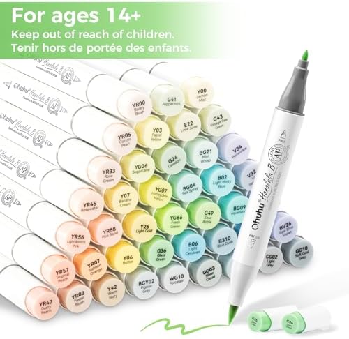 Ohuhu Alcohol Markers 48 Pastel Colors Brush & Fine for Adults Coloring