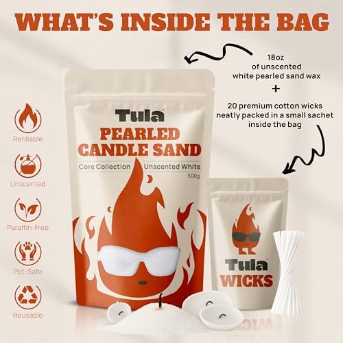 Tula Refillable Pearled Candle Sand Kit, 17.6 oz Wax + 20 Cotton Wicks