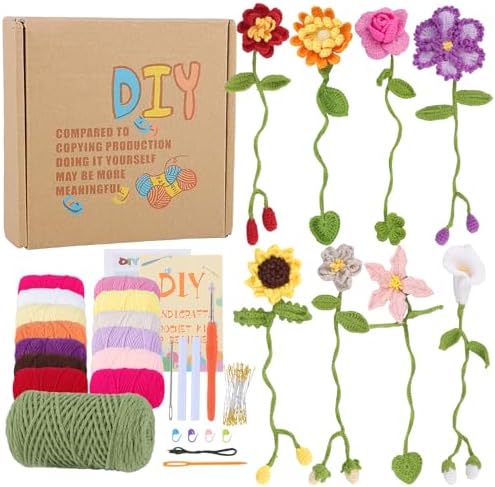 WSICSE 8-Pc Crochet Flower Bookmark Kit, Handmade Floral DIY Set