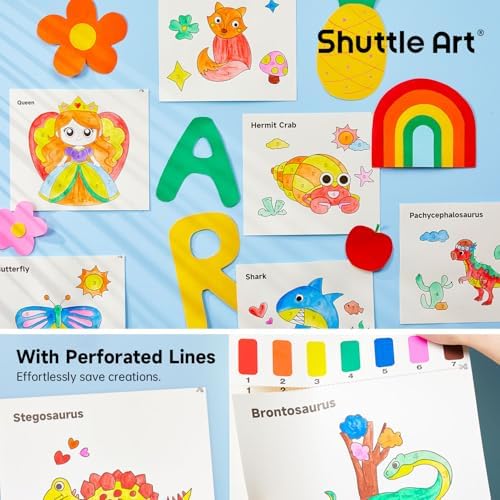 Shuttle Art Paint with Water Coloring Book for Kids, 25 Dinosaur Themed Pages with 2 Brushes, Mess-Free Watercolor Paint Set, Travel-Friendly Art Craft Gift for Toddlers, Birthday Christmas Gift