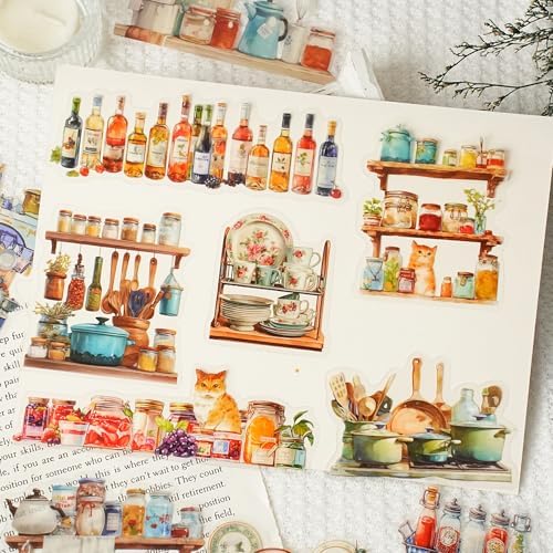 120Pcs Iandscape Stickers for Scrapbooking,Self-Adhesive Transparent Iandscape Stickers Scrapbook Supplies Journaling Supplies for Adult Card Making Letters DIY Water Bottle Cards Decoration