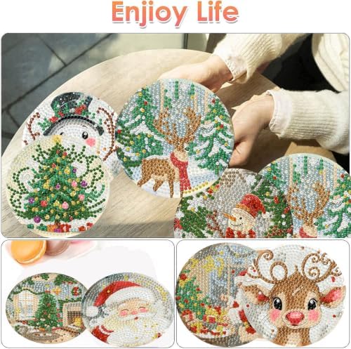 ijbnhd 8 Pcs Christmas Diamond Art Coasters 4x4 in with Holder
