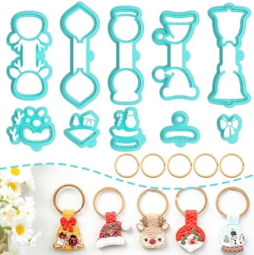 Tainsky Christmas Keychain Polymer Clay Cutters, 10 Shapes Winter Polymer Clay Keychain Cutters (B)