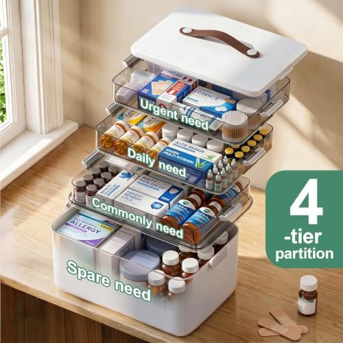 Spreezy 4-Tier Medicine Cabinet Organizer for First Aid, Craft, Art, Sewing
