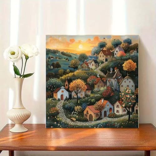 OJTOYART House Landscape Diamond Art Kits for Adults,5D Diamond Painting Kits for Beginner,DIY Full Round Drill Diamond Dots for Adults Arts and Crafts for Adults Home Wall Decor 13.79 x 13.79inch