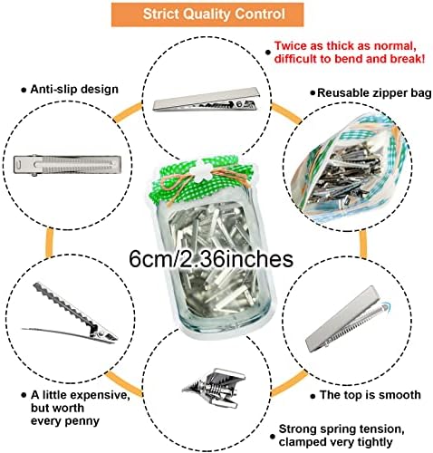 HiJeaton 60Pcs Alligator Metal Clips for Hair Bows and Crafts - Large Plain DIY Hairdresser Clips for Bow Making and Supplies (6cm/2.36")