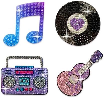StickerBeans® Rhinestone Stickers – I Love Music Sticker Pack, 2” x 2” Unique Sparkly Cut-to-Shape for Collecting, Trading, Decorating Laptops, Phone Cases, Scrapbooks - Kids, Teens, Adults