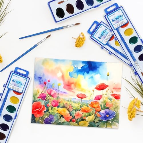 24 Pack Watercolor Paint Set - 8 Colors Quality Washable Water Color Paints Sets with Paint Brush, Kids Watercolor Paint Set for Coloring, Art, Classrooms, Party Favors and Easter Paint Supplies