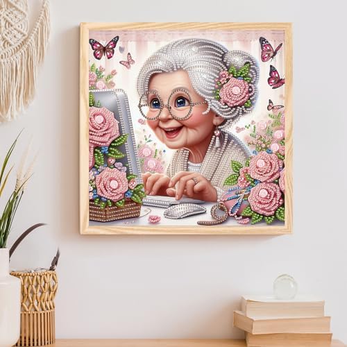 AiYuanzsh 5D Special Shape Diamond Art Kits for Beginners, Lovely Grandma Diamond Art Painting Kits for Adults, Crystal Rhinestones Diamond Art Painting for Home Wall Decoration Gift 12×12 inch