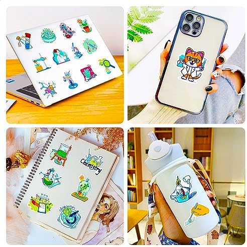 100 Pcs Natural Sciences Stickers Pack, Chemistry, Physics, Biology Experiment Vinyl Stickers, Science Laboratory Student Sticker Decals for Laptop, Water Bottle, Luggage Décor