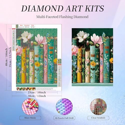 Book Flowers Diamond Art Kits for Adults Round Diamond Painting 12x16 Inch