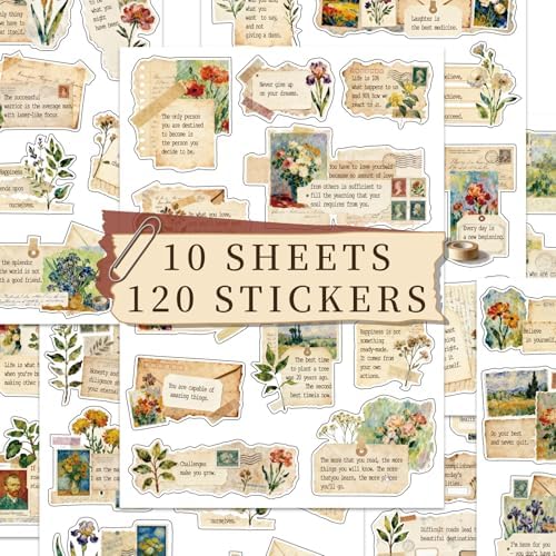 120Pcs Motivational Quote Stickers, Vintage Botanical Decal for Journaling
