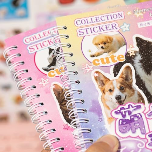 Cat and Dog Stickers Book Set 2 in 1,Value Set with 1600 Stickers 60 Pages Meme Sticker Books for Scrapbook Journal and Planner Coil Bound Sticker Albums