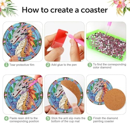 8 Pcs Diamond Art Coasters Kit for Adult with Holder, Diamond Coaster 4x4in