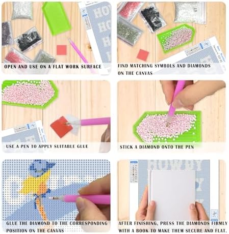 XUNLURY Blue Preppy Beach Diamond Art Kits 4 Pcs, Western Coastal Cowgirl Bow Diamond Painting Kits for Adults Girls Beginners, Full Drill Diamonds Dots for Home Decor, 9.8x11.8 Inch