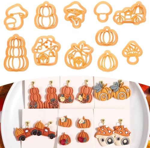 Puocaon Fall Polymer Clay Cutters - 11 Pcs Autumn Themed Cutters for Polymer Clay Jewelry Pumpkin Mushroom Earrings Making Kit for Polymeric Jewelry Design