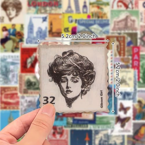 Vintage Travel Postage Stamp Stickers - World Landmarks USA Australia Brazil Waterproof Vinyl Stickers for Journal Planner Laptop Scrapbooking