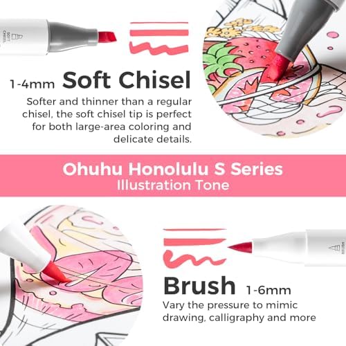 Ohuhu Alcohol Markers 60 Illustration Colors Brush Soft Chisel for Coloring | Dual Tips Art Markers for Artists Adults Coloring Illustration Drawing, AP Certified Refillable Alcohol-based, Honolulu S