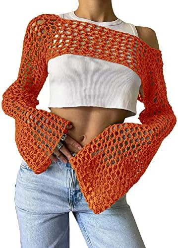 KEOMUD Women Crochet Tops Y2K Hollow Knit Bolero Shrug