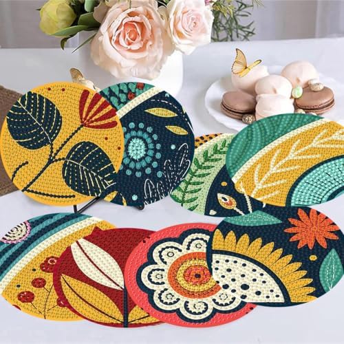 Zythron 8 Pack Diamond Art Coasters Kits,Flowers Diamond Painting Coasters