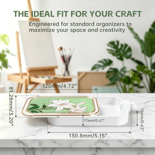 RaySoar 3D Printed Diamond Art Trays with Lids, High Edge Anti-Spill Rhinestone Tray with Exquisite Pattern for Diamond Art Accessories - White