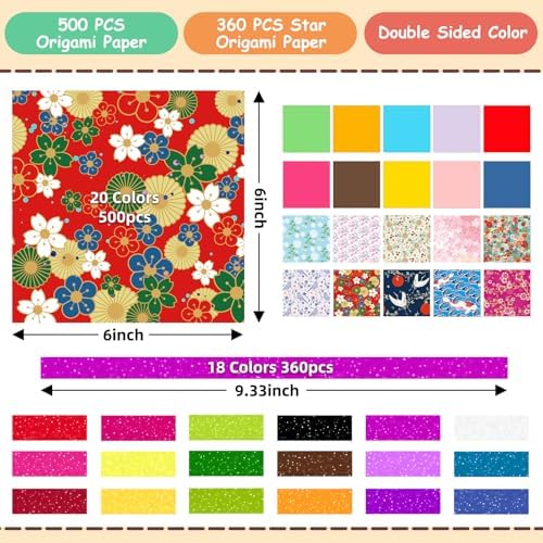 hapray Japanese Origami Paper & 360 Flash Star Origami Kit for Kids 5-12