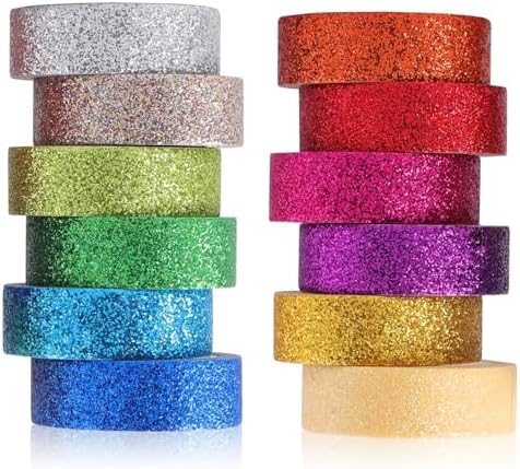Glitter Washi Tape Set 12 Rolls, Cute Tape Decorative Tape for Crafts