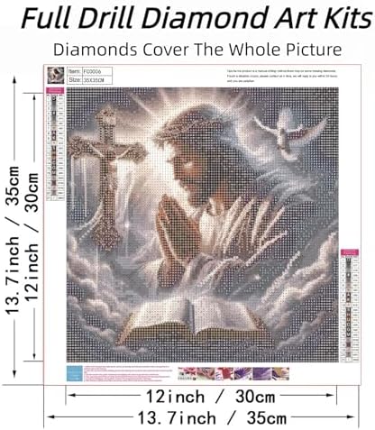 Jesus Prayer Diamond Art Kits for Adults, DIY Religious Diamond Painting Kits Round Diamond Dots for Adults,5D Full Drill Christ Painting Kit Art and Crafts for Adult Home Wall Decor 14 X 14inch