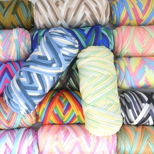 Tshirt Yarn for Crocheting,Rainbow T Shirt Chunky Elastic Fabric Thick T-Shirt Crochet Yarn for Beginners Crocheting Hand Knitting Bag/Basket/Coasters/DIY Crafts/Home Decor 200G-Blue Pink Purple