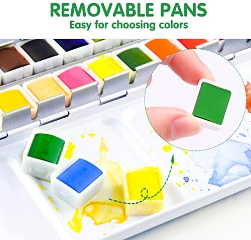 Travel Watercolor Paint Set, 48 Colors with Brushes & Water Paper