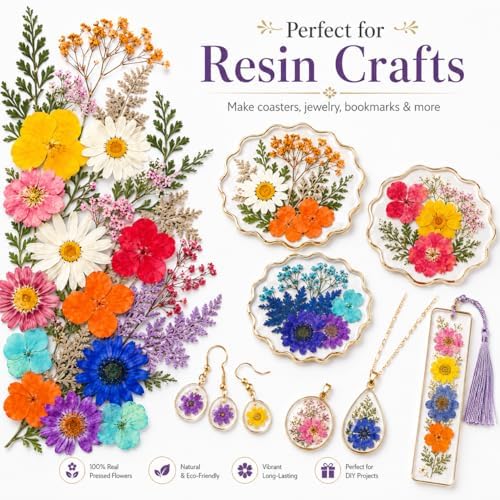 155 pcs Dried Flowers for Resin, Natural Flowers and Leaves Kit with Butterfly Stickers，Vacuum Sealed DIY Pressed Flowers for Jewelry Molds, Candle Soap Making, Scrapbook, Nail Art (Colorful-B)