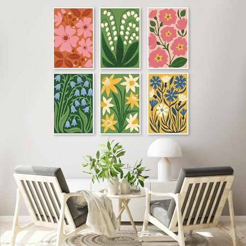 Pixendra 6 Pack Paint by Numbers Kit for Adults - Simple Flower Easy Paint by Number on Canvas for Beginner,Acrylic Oil Watercolor Painting kit Arts and Crafts for Room Wall Decor (8x12 inch)
