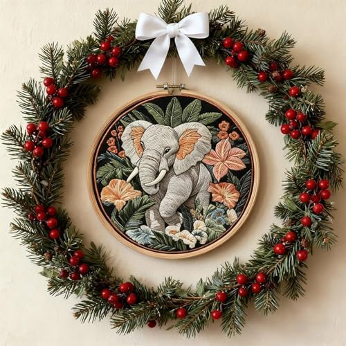 SCECALA 4 Pack Elephant Floral Embroidery Kit for Beginners