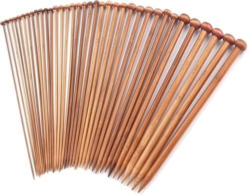 LIHAO 30 Pcs Bamboo Knitting Needles, Wooden Knitting Needles