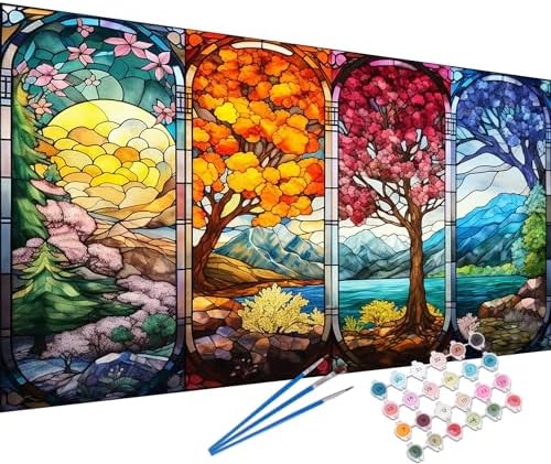 YALKIN Paint by Number for Adult Kits, DIY Four Season Trees Oil Acrylic Painting Kits for Adults Beginners on Canvas for Home Wall Decor Gifts 40x80CM/15.8x31.5in (No Frame)