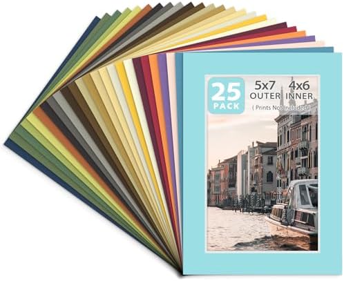 Golden State Art 25 Pack Mixed Color Picture Mats 5x7 for 4x6 Mats Only