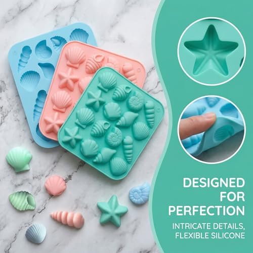 Seashell Silicone Mold Ocean Theme Chocolate Mold Candy Mold Baking Mold Silicone Mold for Cake Decoration Resin Soap Wax DIY Craft Food Grade