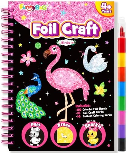 FUNNYB&G Foil Art Craft Kit for Kids, Sparkly Birthday Gift Toy for Girls | No Mess, Kids Ages 4-10 Create Sparkling Artwork, A Creative Gift for Birthdays, Holidays, Travel Activities,Screen-Free Fun