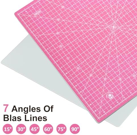 Headley Tools 17"x17" Rotating Cutting Mat, Self Healing Mat with 360-Degree Rotation & Anti-Slip Base, Sewing Board Cutting Mat Perfect for Fabric Quilting Leather Hobby Project, Pink