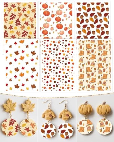 Puocaon Fall Clay Transfer Paper - 18 Pcs Maple Leaves Pumpkin Art Design Transfer Sheets for Polymer Clay Autumn Themed Earrings Design Jewelry Making