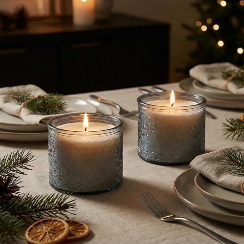 10 oz Gray Mandala Glass Candle Jars with Bamboo Lids, 9 Pack