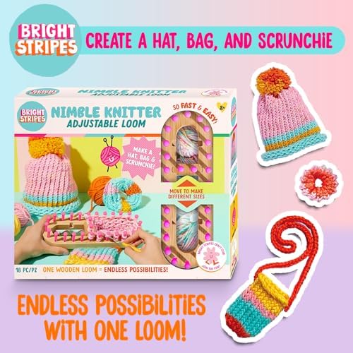Bright Stripes Nimble Knitter Kit, 4-in-1 Adjustable Bamboo Loom Craft Set