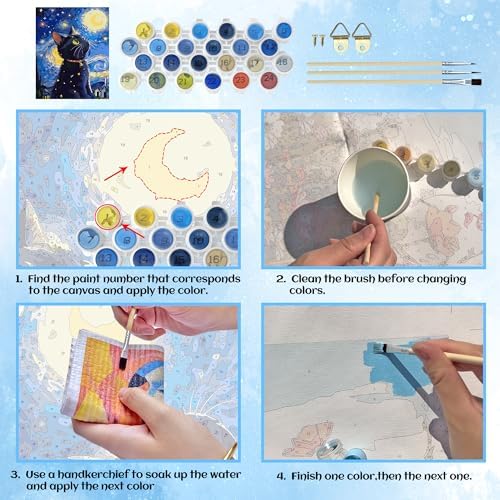 Starry Night Black Cat Paint by Numbers Kit for Adults, 16x20" DIY Art