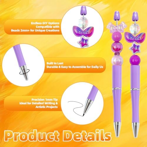 210 Pieces DIY Beadable Pen Bulk Kit – 70PCS Ballpoint Pen with Refills & Bags – Perfect for Beads Pens Supplies, Beaded Pens for DIY Crafting – Office Supplies & Teacher Accessories (Purple)