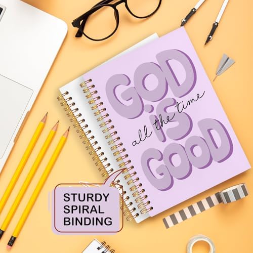 Yhtrg Purple Preppy God Is Good Notebooks, Brown Christian Spiral Notebook Gift for Women, Bible Journaling Notebooks for Office School Supplies, 5.5x8.3 Inch
