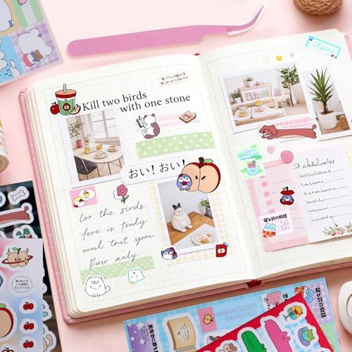 60 Sheets Japanese Sticker Book 1300+ Cartoon Animal Scrapbook Journal Stickers Cute Korean Stickers for Journaling Scrapbooking Supplies Kawaii Vintage Sticker for Kids Adult DIYCosmtic Books