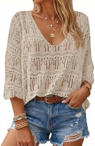 Saodimallsu Womens Crochet Cover Up Sweater Tops